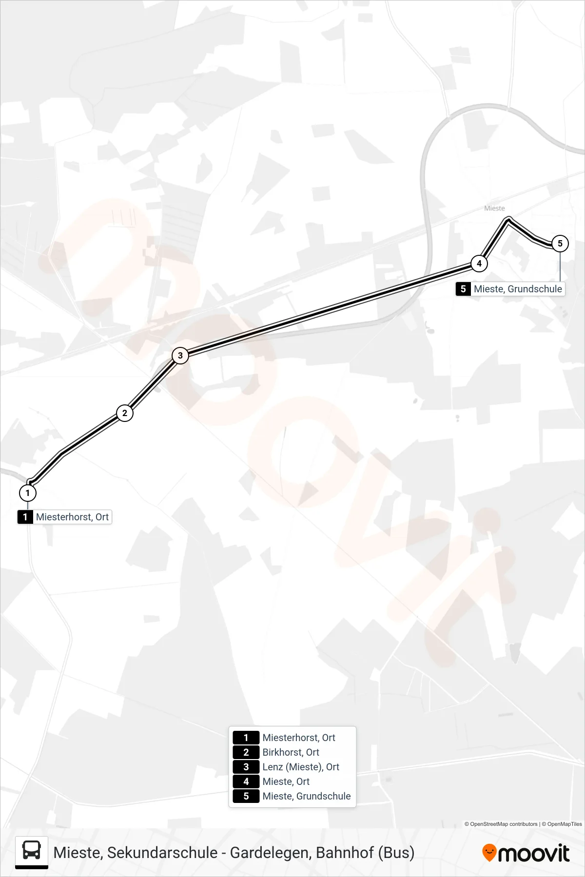 710 bus Line (Mieste Üb. Tarnefitz) route and stops on a map