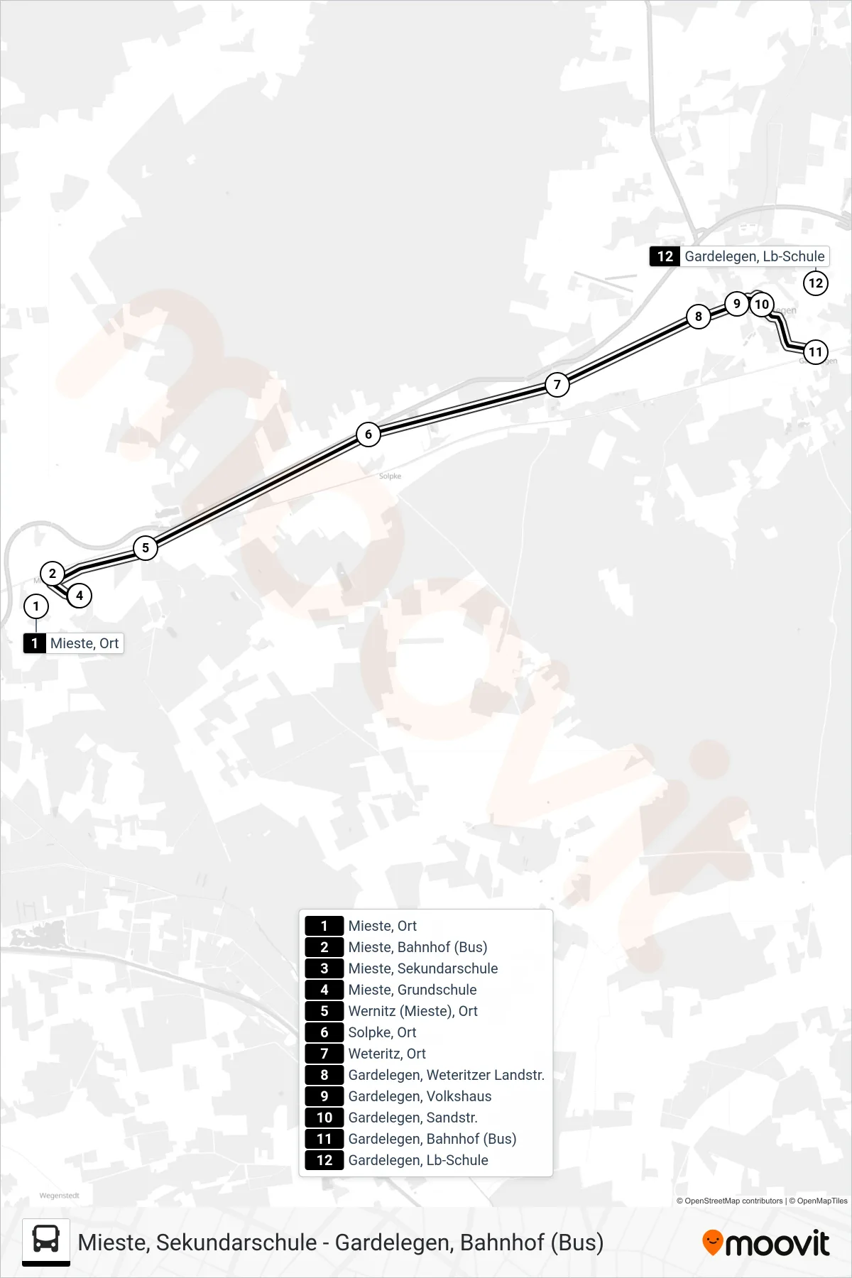 710 bus Line (Gardelegen Üb. Solpke) route and stops on a map