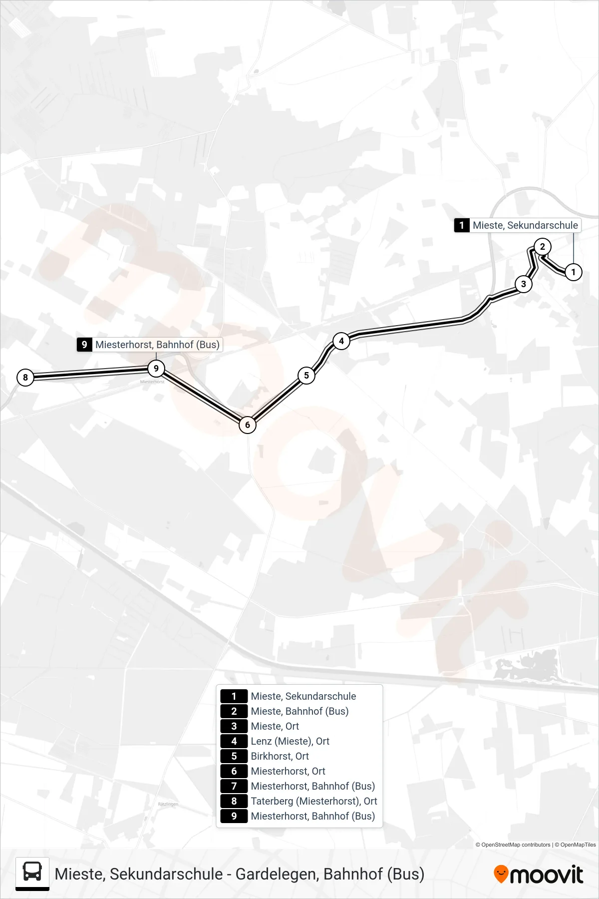 710 bus Line (Miesterhorst Üb. Lenz) route and stops on a map