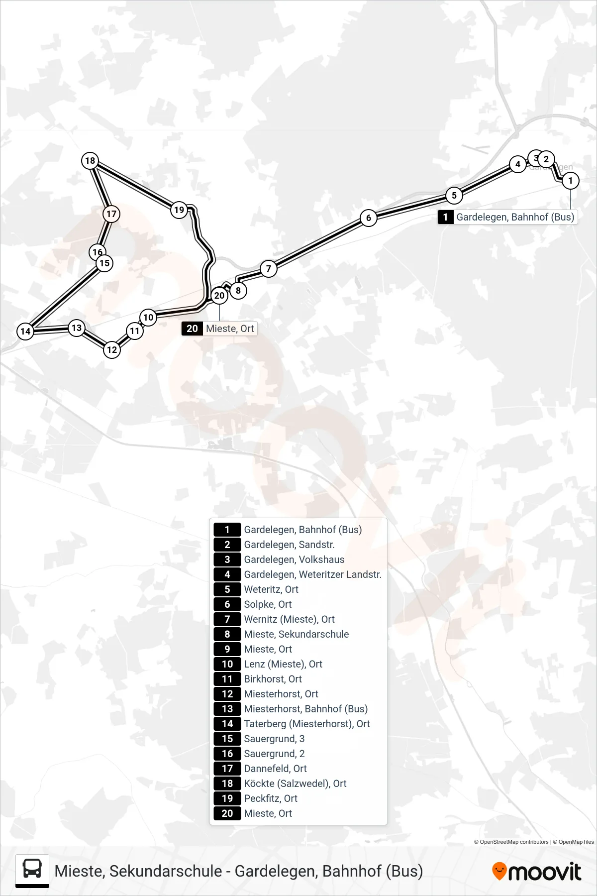 710 bus Line (Mieste Üb. Miesterhorst) route and stops on a map