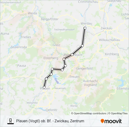 Поезд RB2: карта маршрута