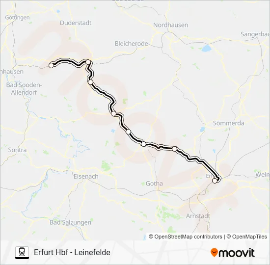 Поезд RE2: карта маршрута