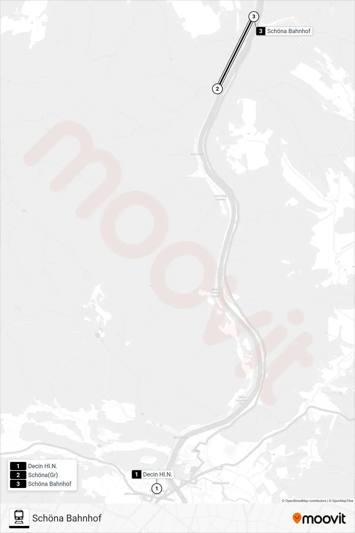 U28 train Line (Schöna Bahnhof) route and stops on a map