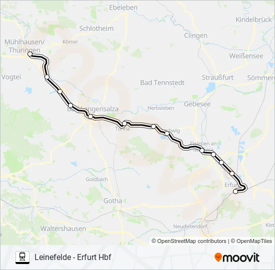Поезд RB52: карта маршрута