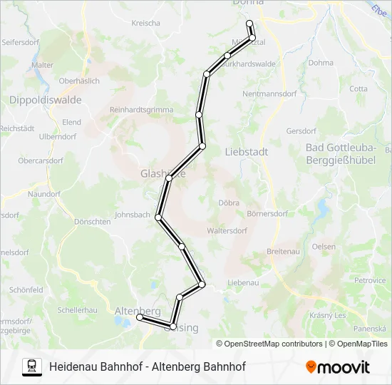 Поезд RB72: карта маршрута