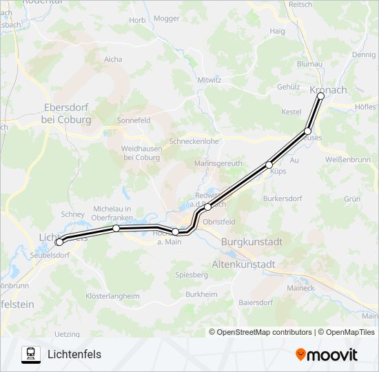 Поезд RB25: карта маршрута