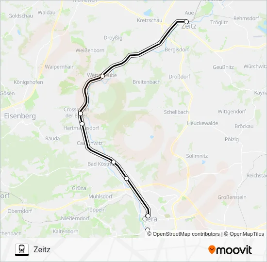 Поезд RE12: карта маршрута