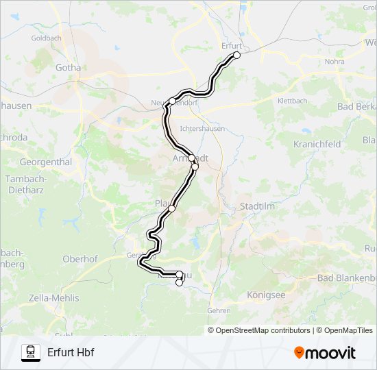 Поезд RE45: карта маршрута