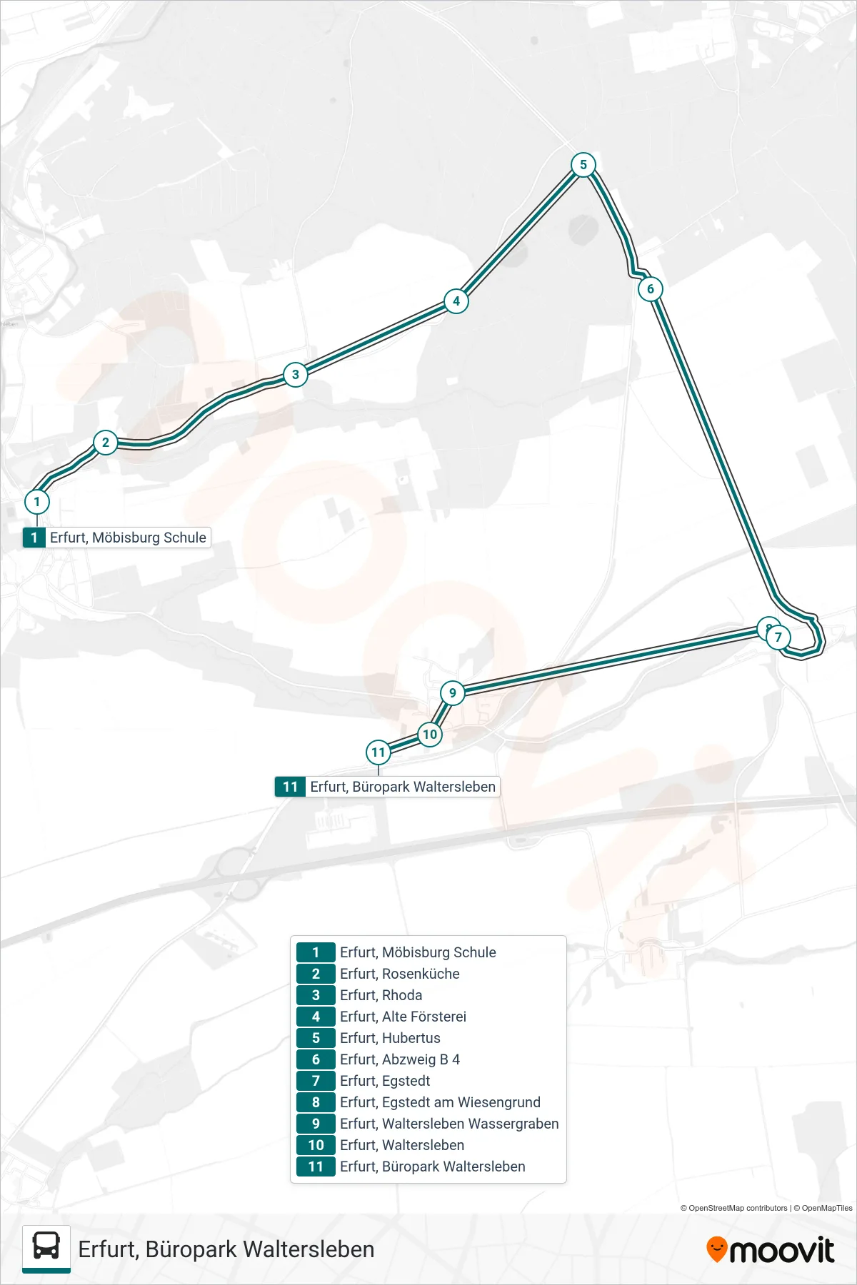 75 bus Line (Erfurt, Büropark Waltersleben) route and stops on a map