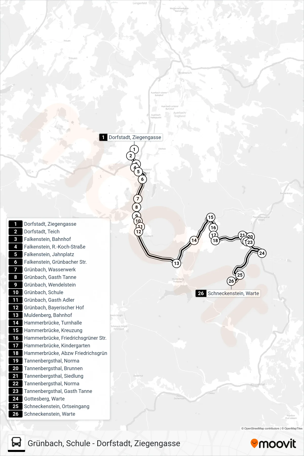 Linie 23 (Bus) Richtung Schneckenstein: Route und Haltestellen auf der Karte
