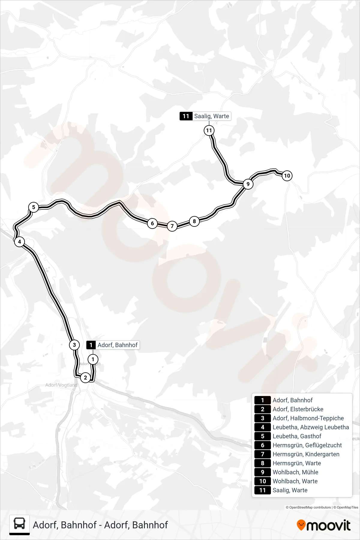 37 bus Line (Saalig) route and stops on a map