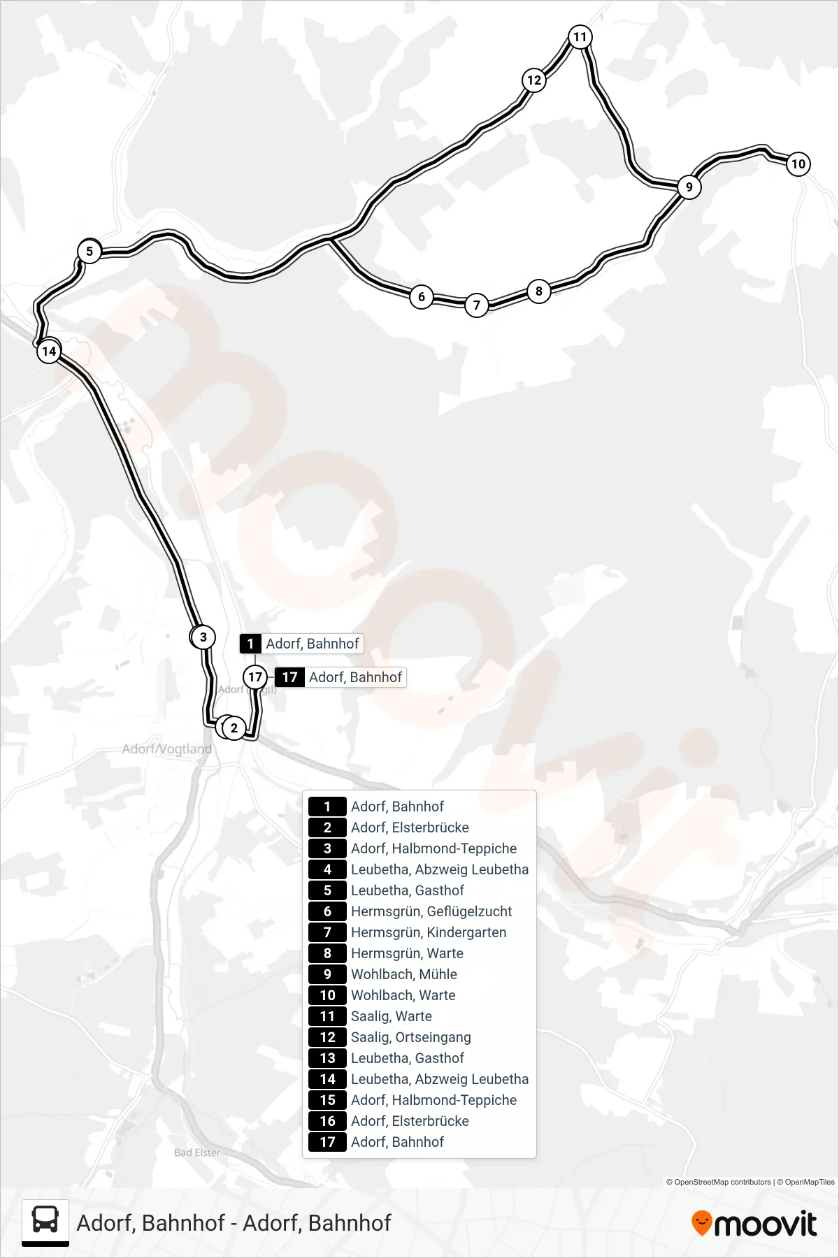 Linie 37 (Bus) Richtung Saalig - Adorf: Route und Haltestellen auf der Karte