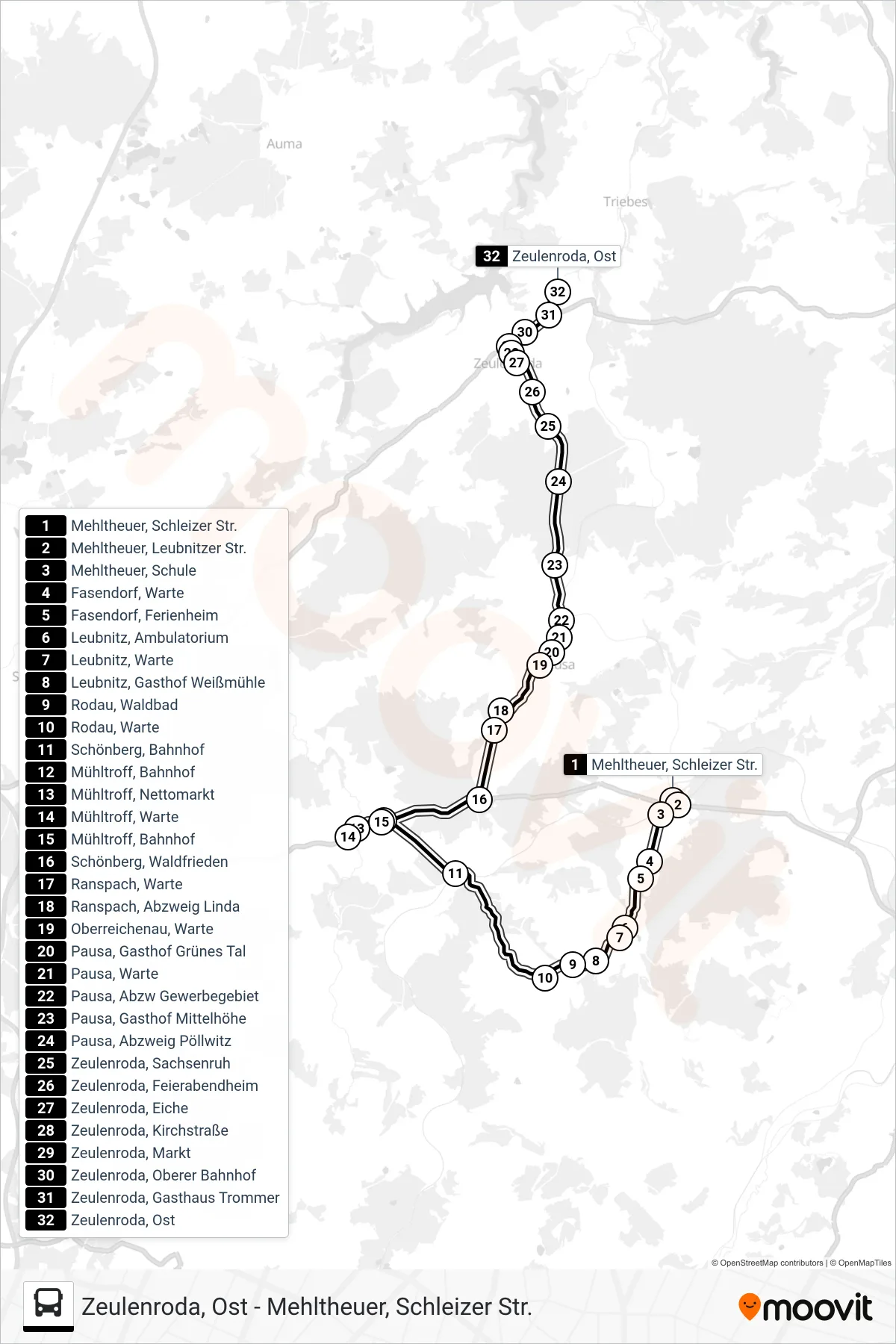 Linie 41 (Bus) Richtung Zeulenroda Ost: Route und Haltestellen auf der Karte