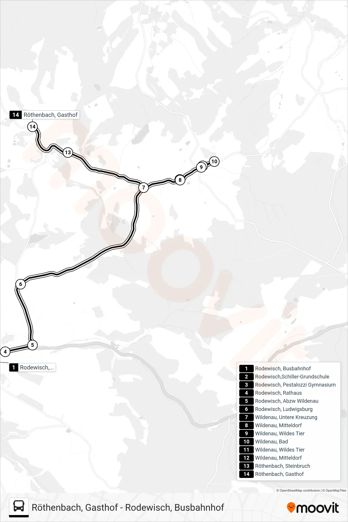 65 bus Line (Röthenbach) route and stops on a map