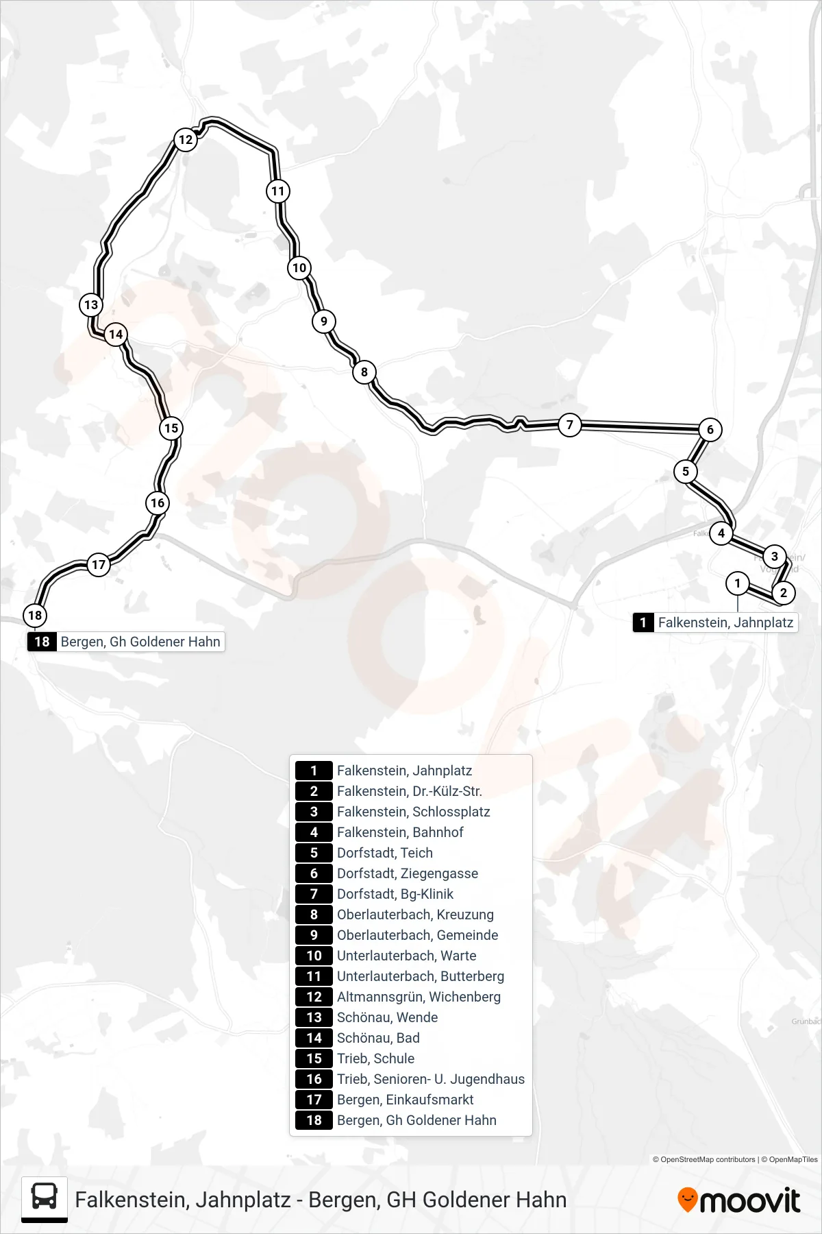 71 bus Line (Bergen) route and stops on a map