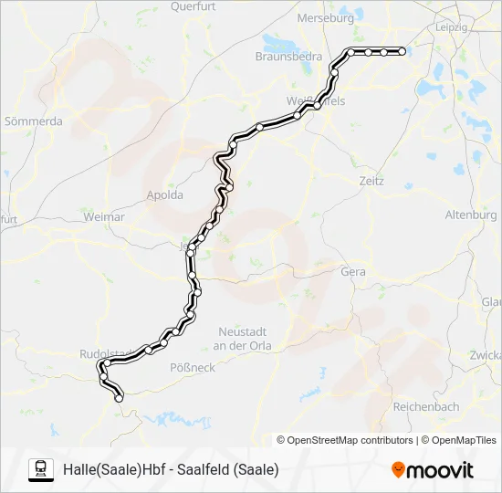 Поезд RB25: карта маршрута