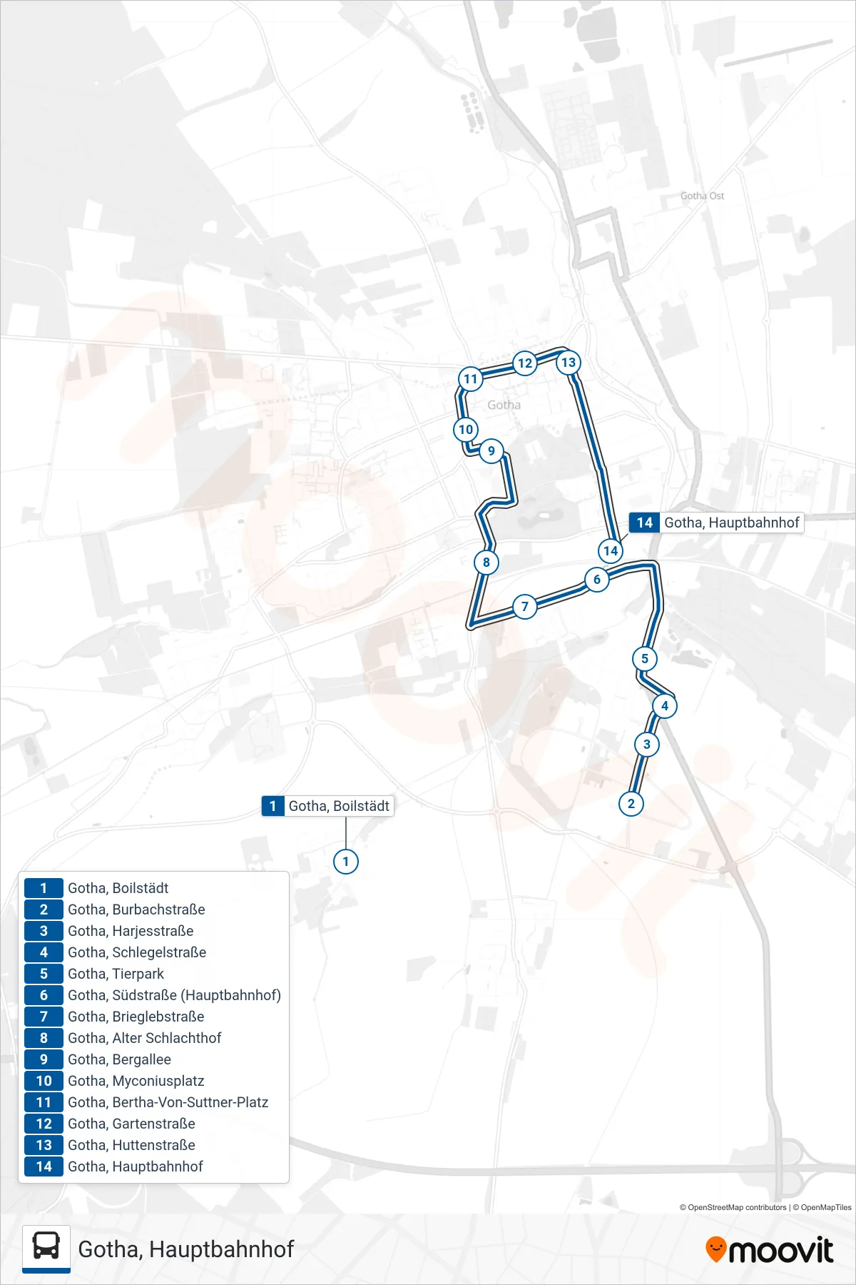 Linie C (Bus) Richtung Gotha, Hauptbahnhof: Route und Haltestellen auf der Karte