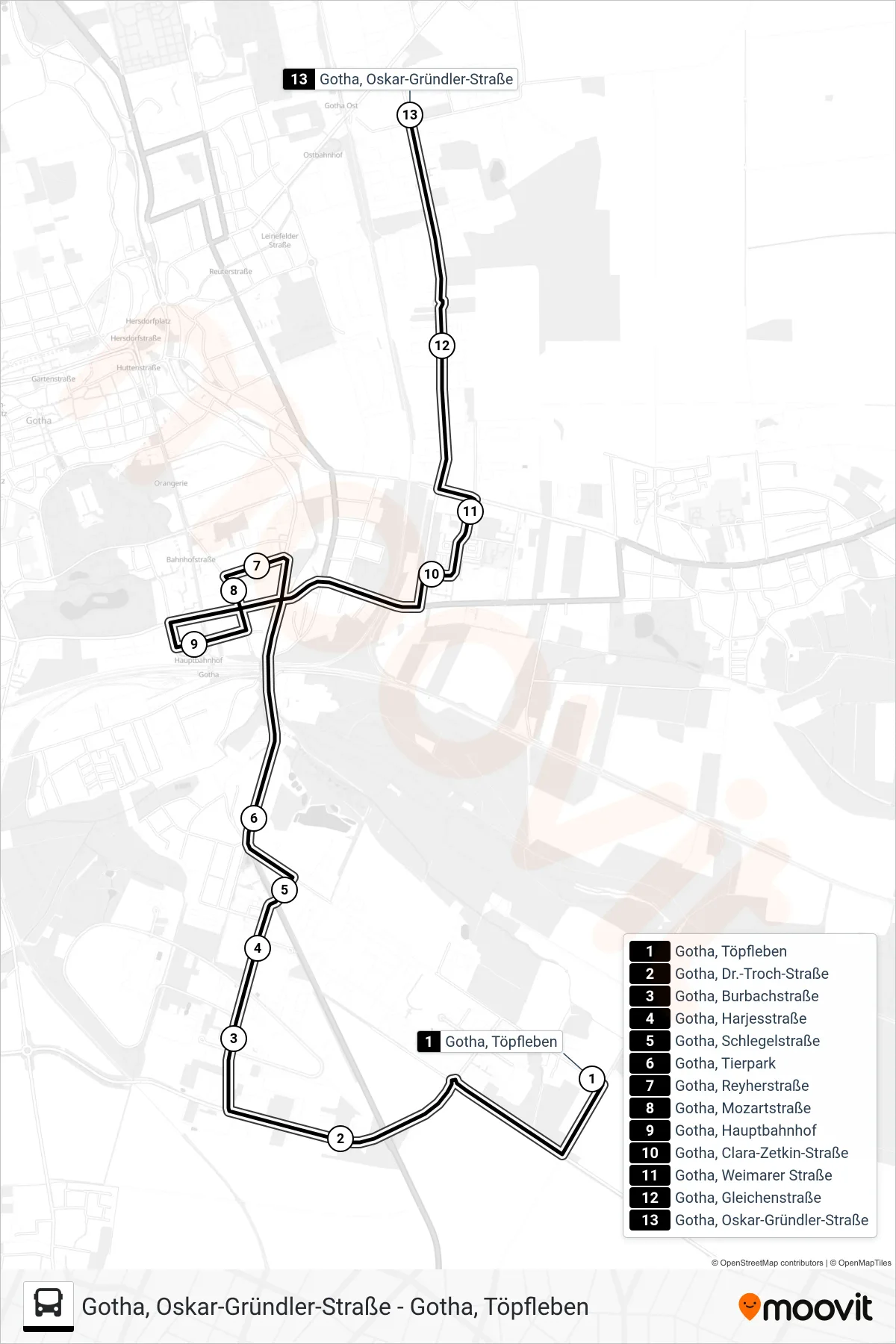 D bus Line (Gotha, Oskar-Gründler-Straße) route and stops on a map
