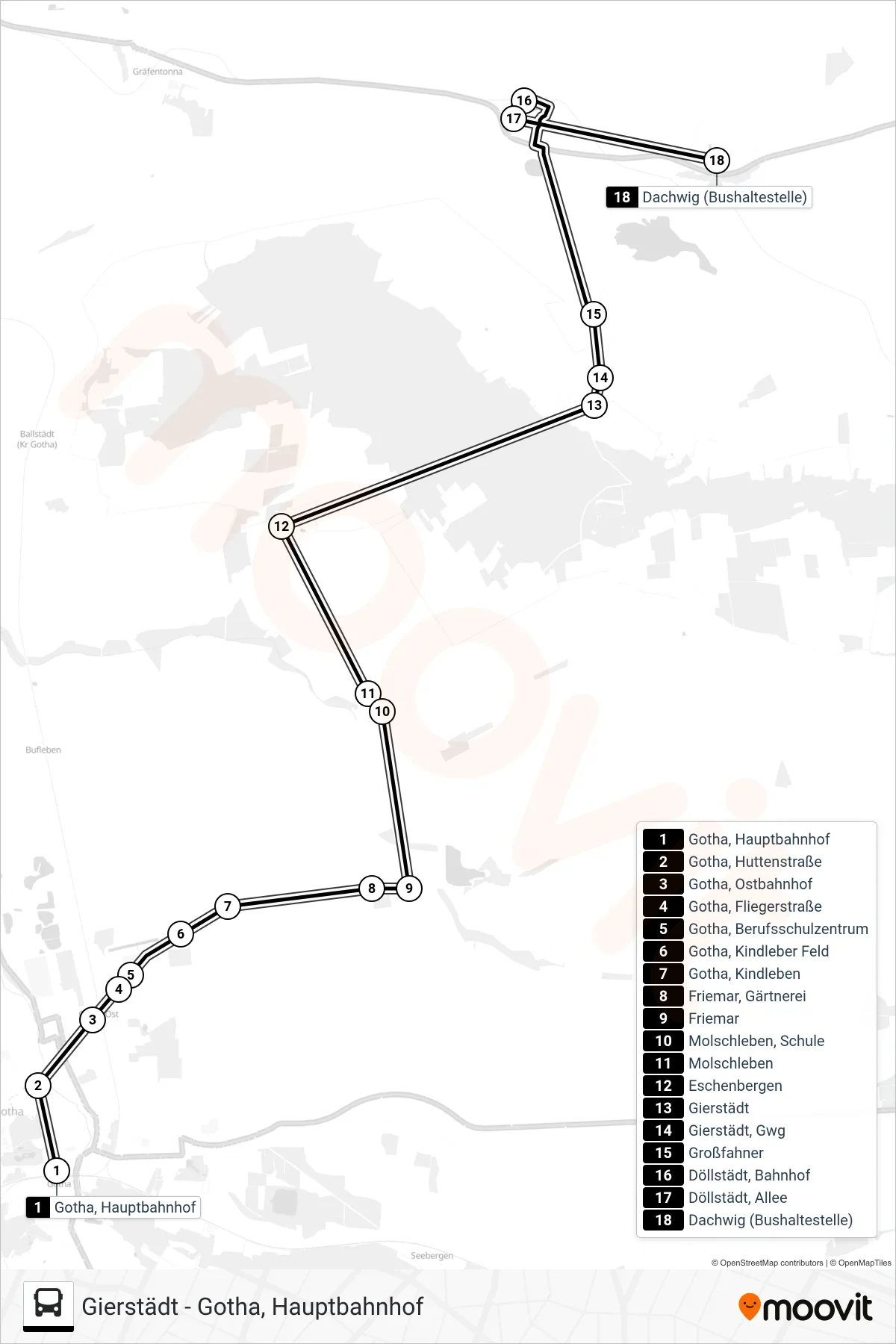 892 bus Line (Dachwig (Bushaltestelle)) route and stops on a map