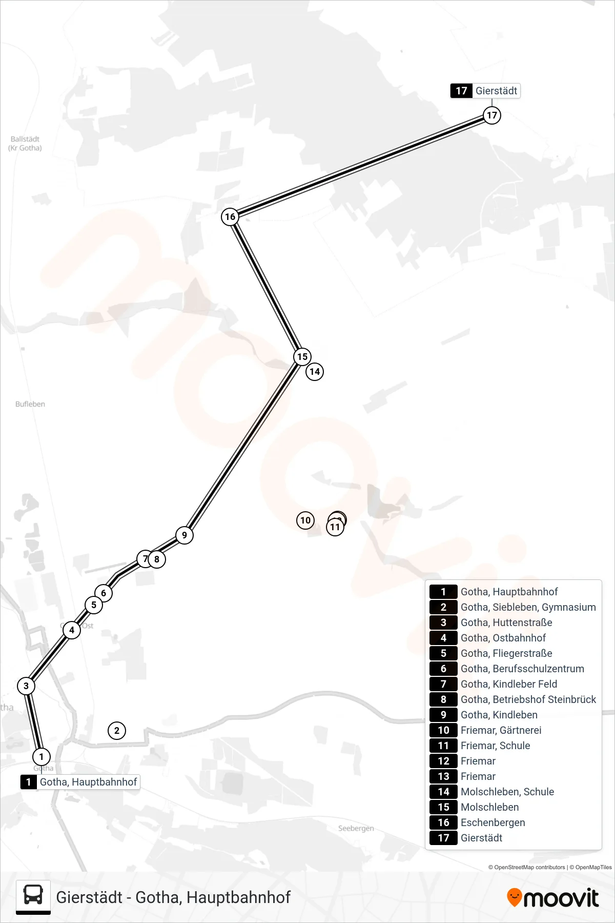 892 bus Line (Gierstädt) route and stops on a map