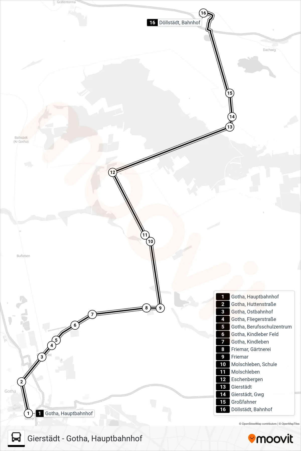 892 bus Line (Döllstädt, Bahnhof) route and stops on a map