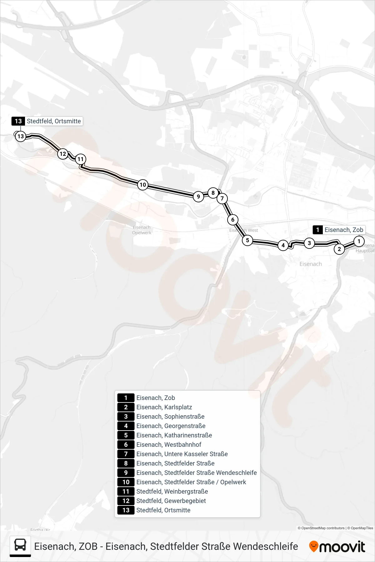 2 bus Line (Stedtfeld, Ortsmitte) route and stops on a map