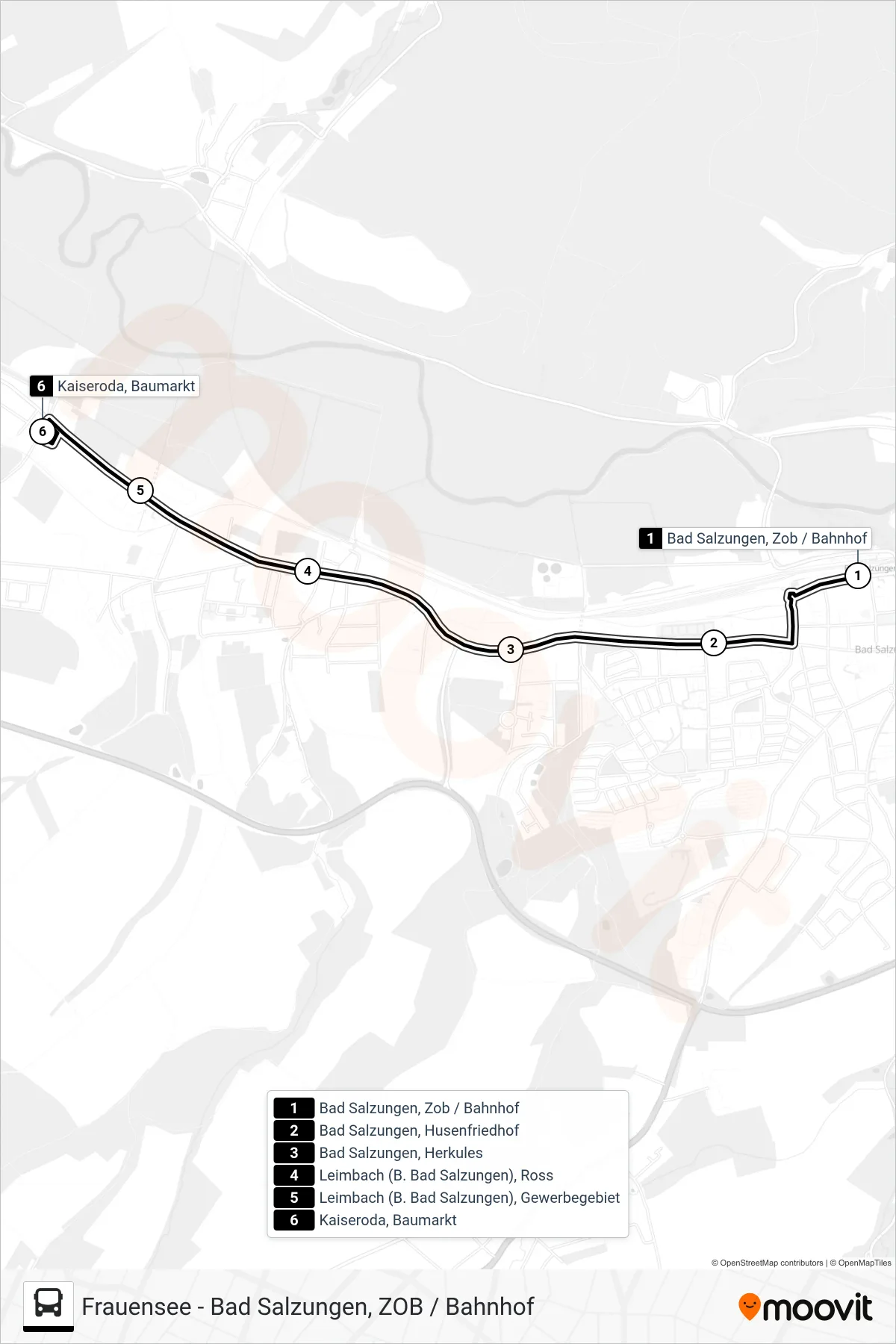 Linie 101 (Bus) Richtung Kaiseroda, Baumarkt: Route und Haltestellen auf der Karte