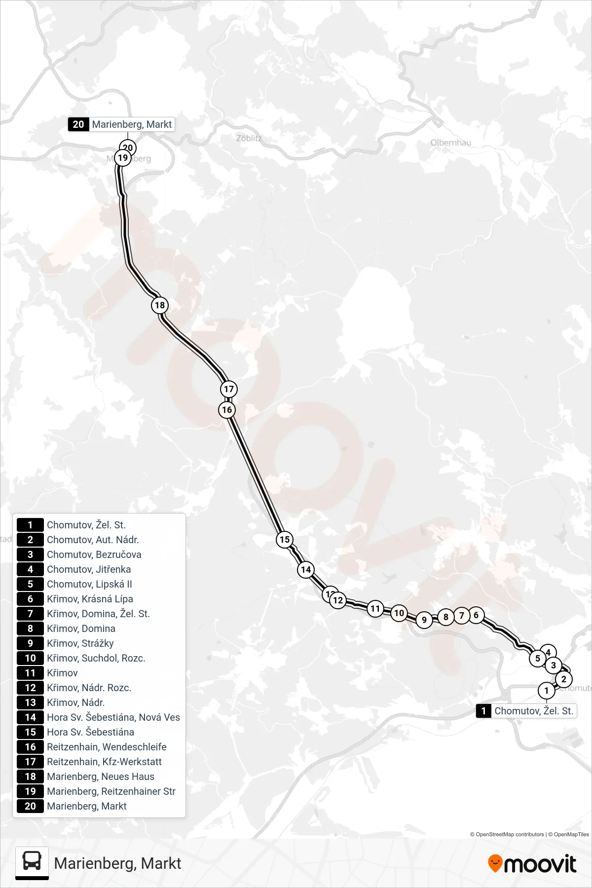 Linie 588 (Bus) Richtung Marienberg, Markt: Route und Haltestellen auf der Karte