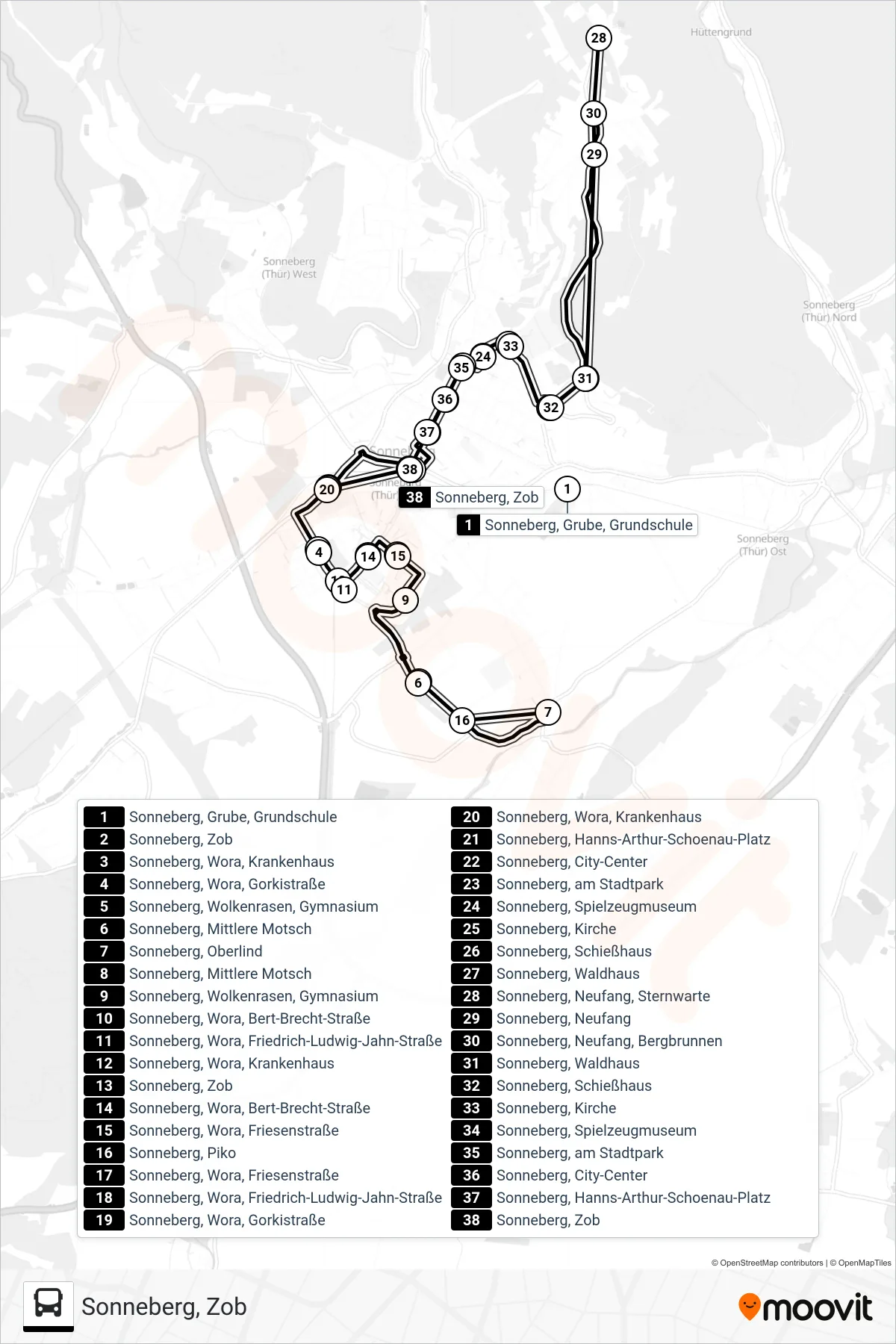 Linie C (Bus) Richtung Sonneberg, Zob: Route und Haltestellen auf der Karte
