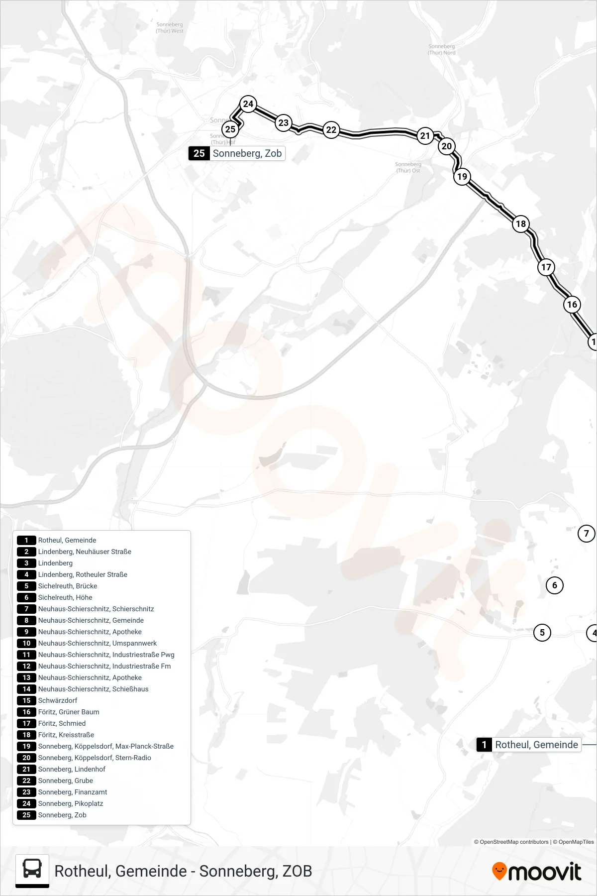 710 bus Line (Sonneberg, Zob) route and stops on a map