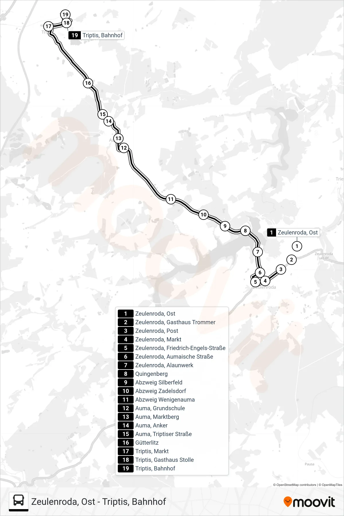 Linie 40 (Bus) Richtung Triptis, Bahnhof: Route und Haltestellen auf der Karte