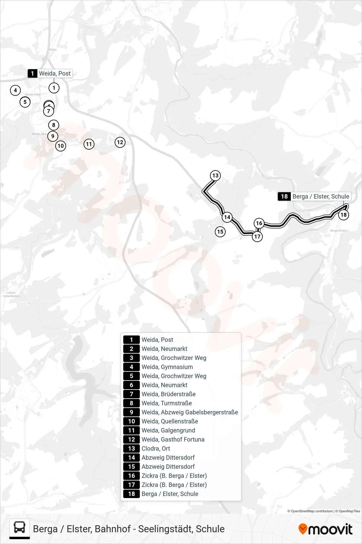 Linie 218 (Bus) Richtung Berga / Elster, Schule: Route und Haltestellen auf der Karte