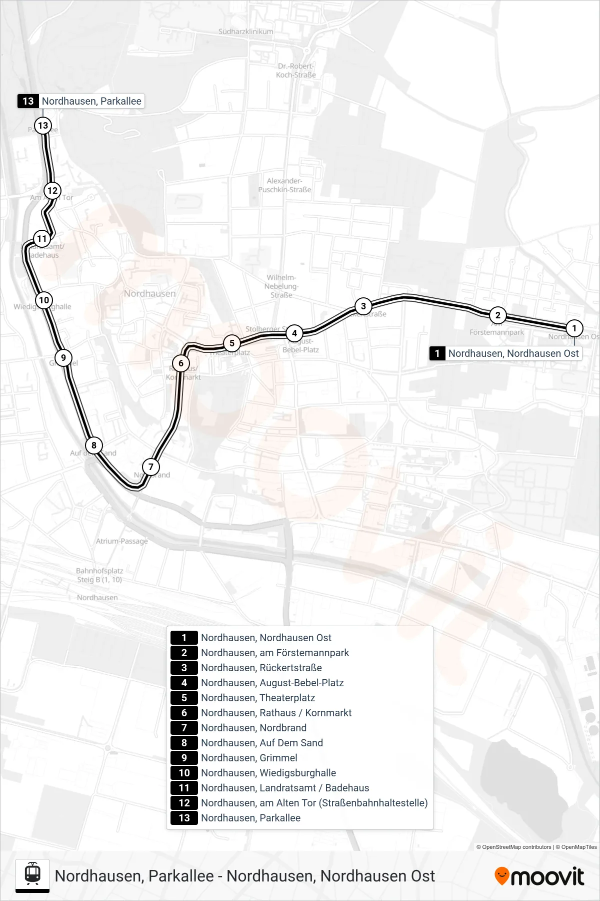 Linie 2 (Straßenbahn) Richtung Parkallee: Route und Haltestellen auf der Karte