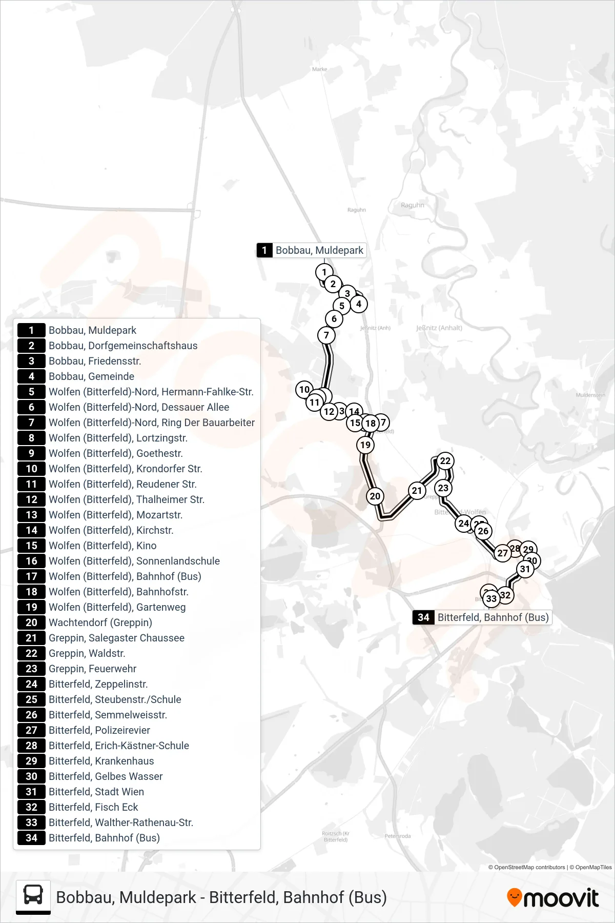 405 bus Line (Bitterfeld Busbf) route and stops on a map