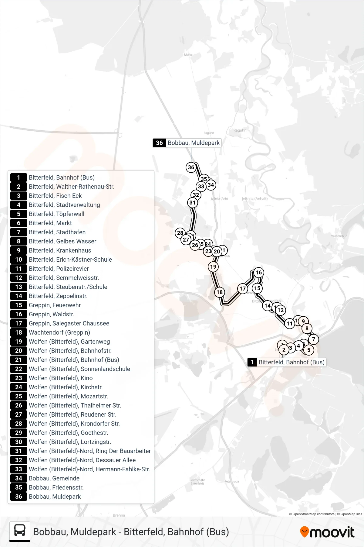 Linie 405 (Bus) Richtung Bobbau Muldepark: Route und Haltestellen auf der Karte