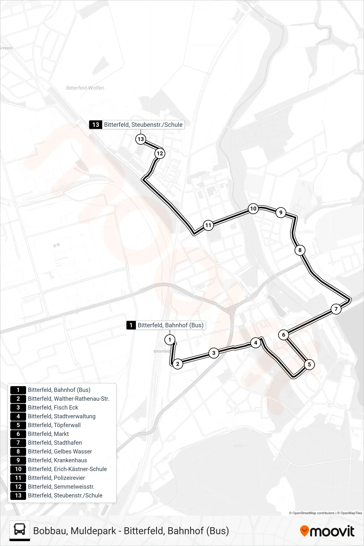 405 bus Line (Bitterfeld Steubenstraße/Gs) route and stops on a map