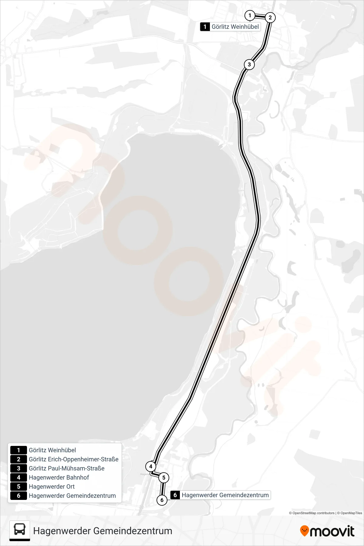 Linie E (Bus) Richtung Hagenwerder Gemeindezentrum: Route und Haltestellen auf der Karte