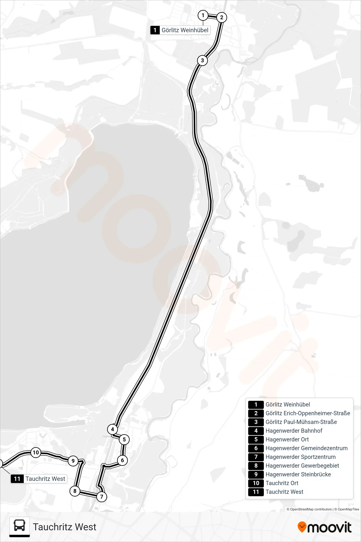 Linie E (Bus) Richtung Tauchritz West: Route und Haltestellen auf der Karte