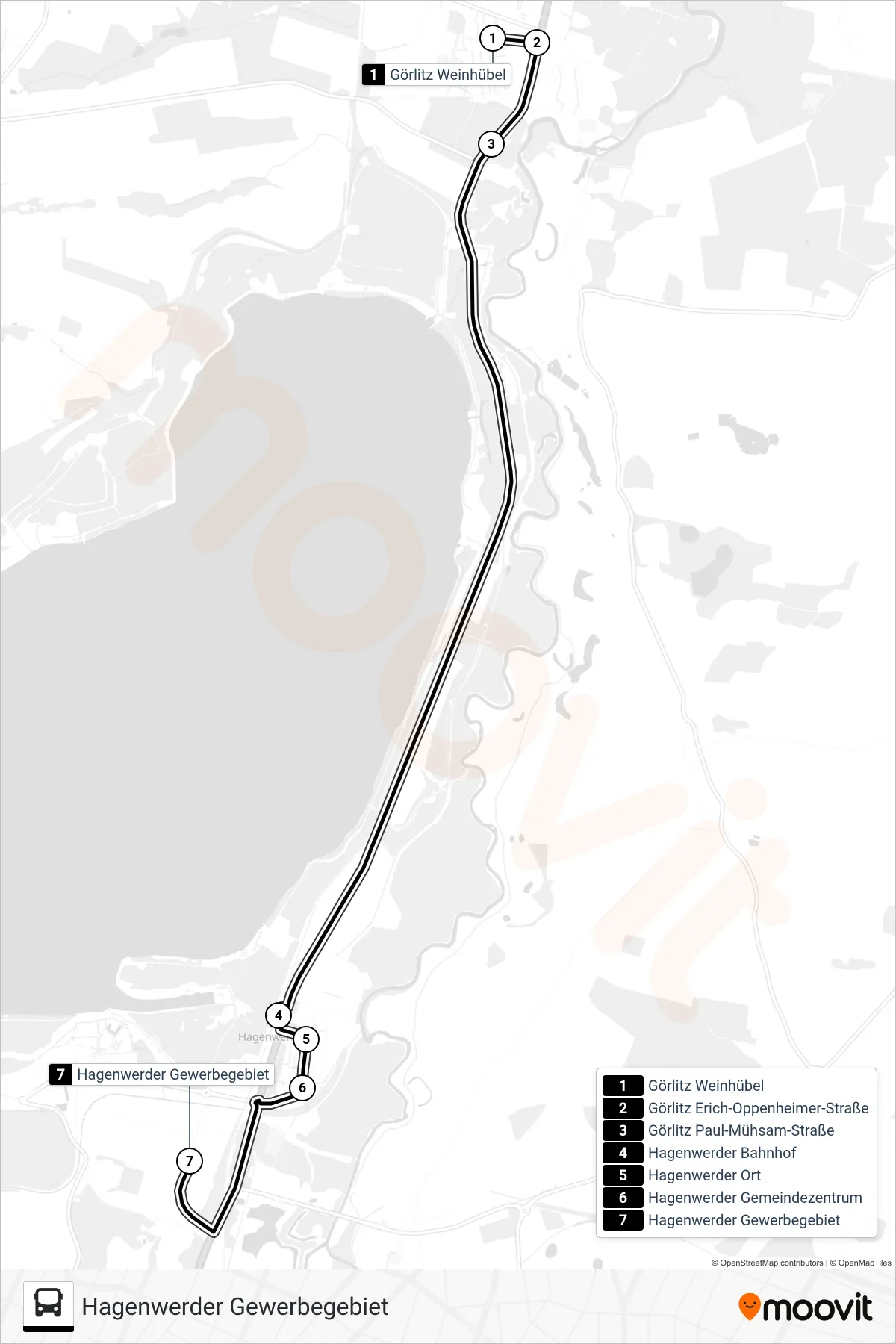 Linie E (Bus) Richtung Hagenwerder Gewerbegebiet: Route und Haltestellen auf der Karte