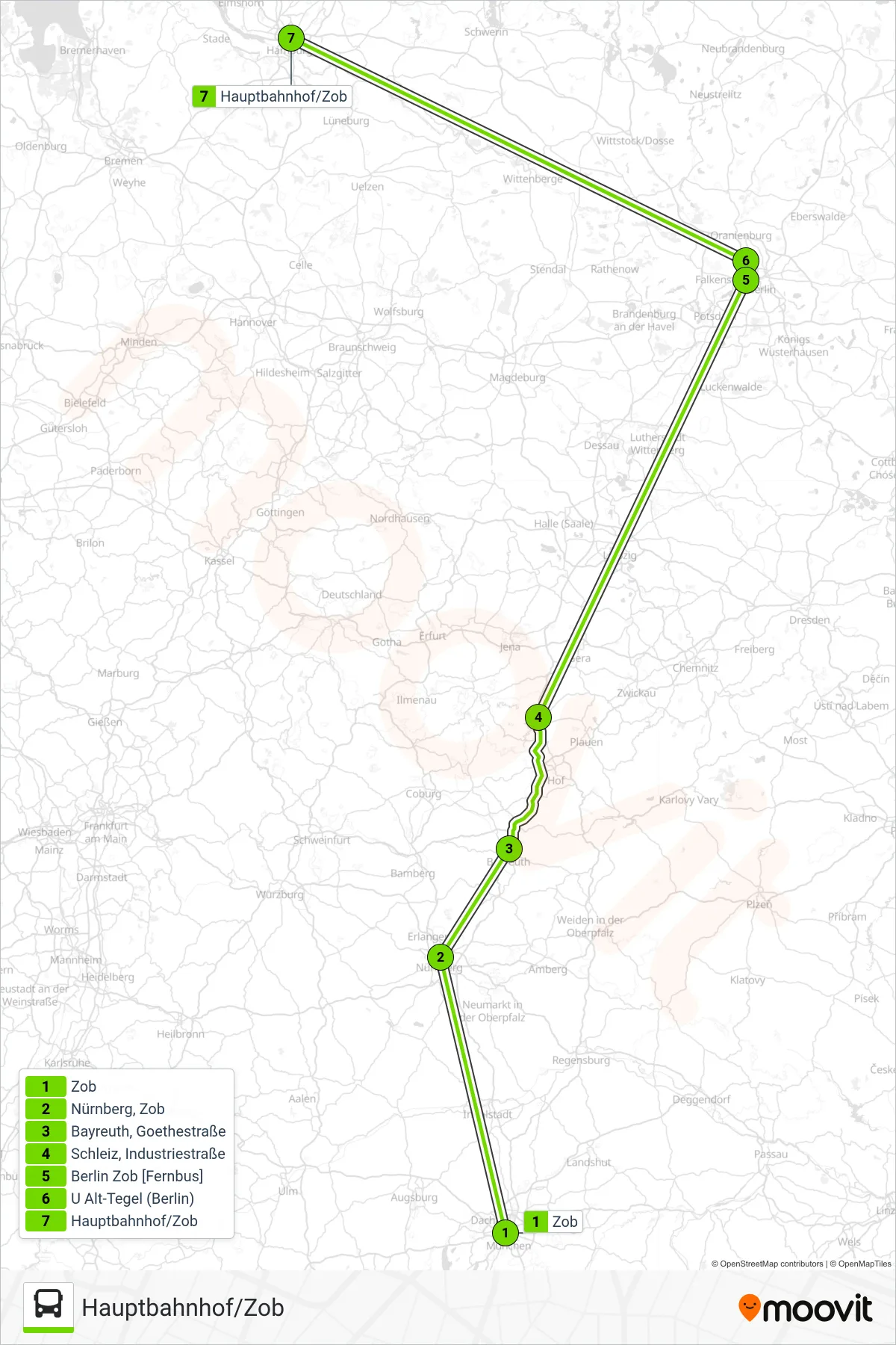 Linie 034 (Bus) Richtung Hauptbahnhof/Zob: Route und Haltestellen auf der Karte