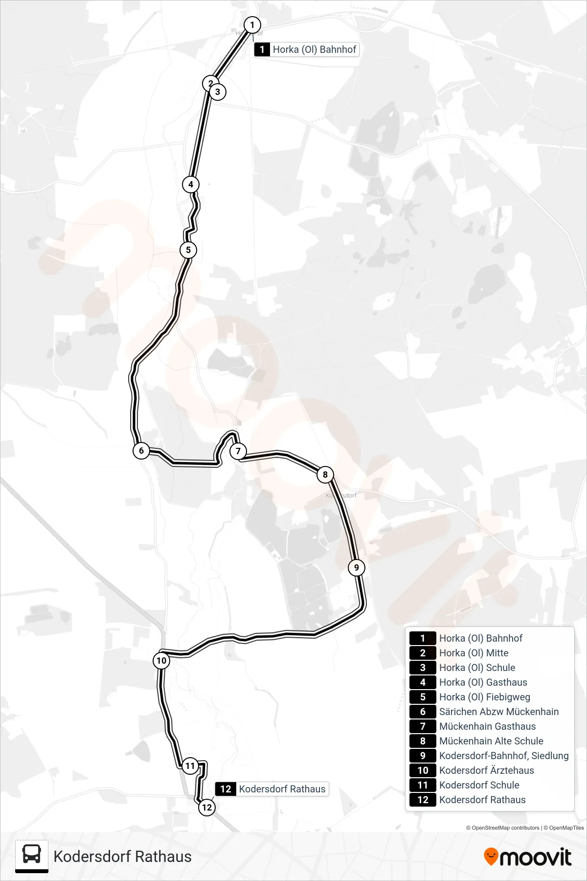Linie 68 (Bus) Richtung Kodersdorf Rathaus: Route und Haltestellen auf der Karte