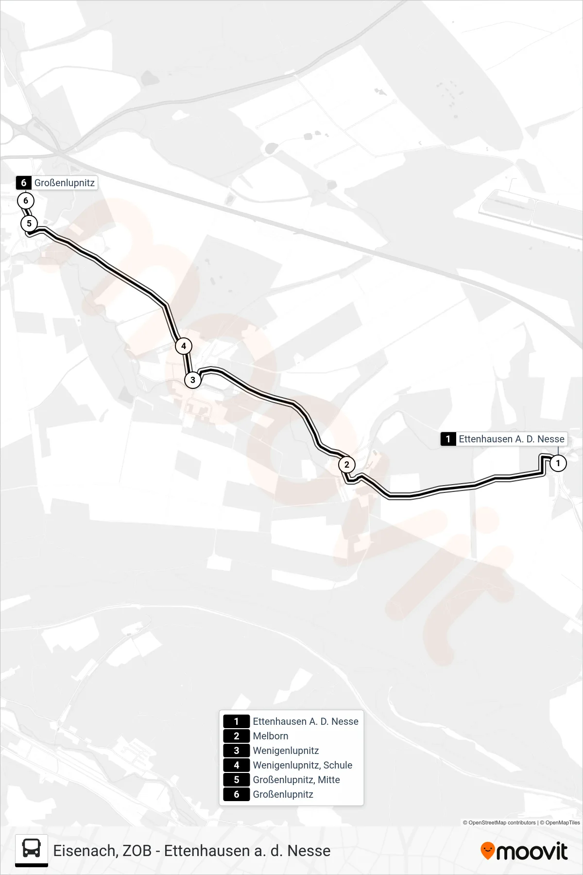 151 bus Line (Großenlupnitz) route and stops on a map