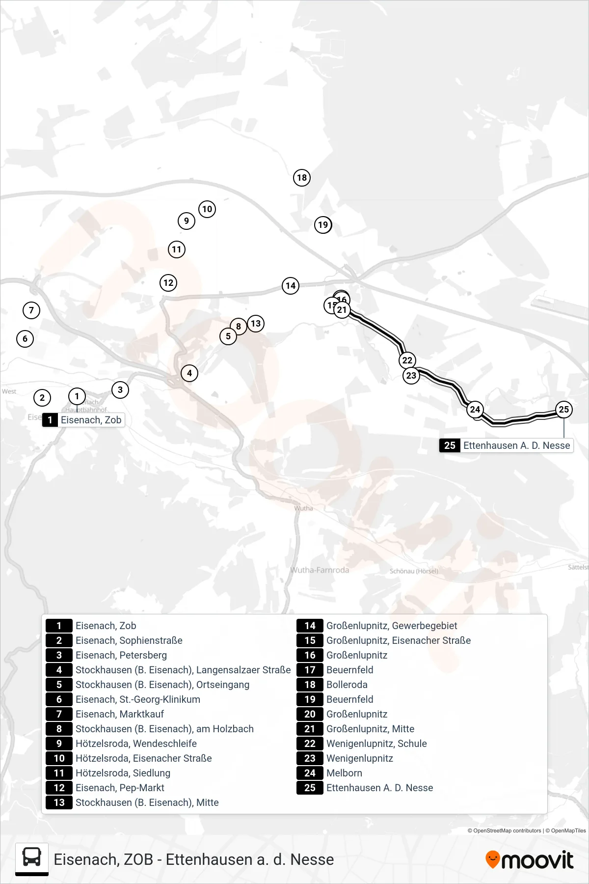 Linie 151 (Bus) Richtung Ettenhausen A. D. Nesse: Route und Haltestellen auf der Karte