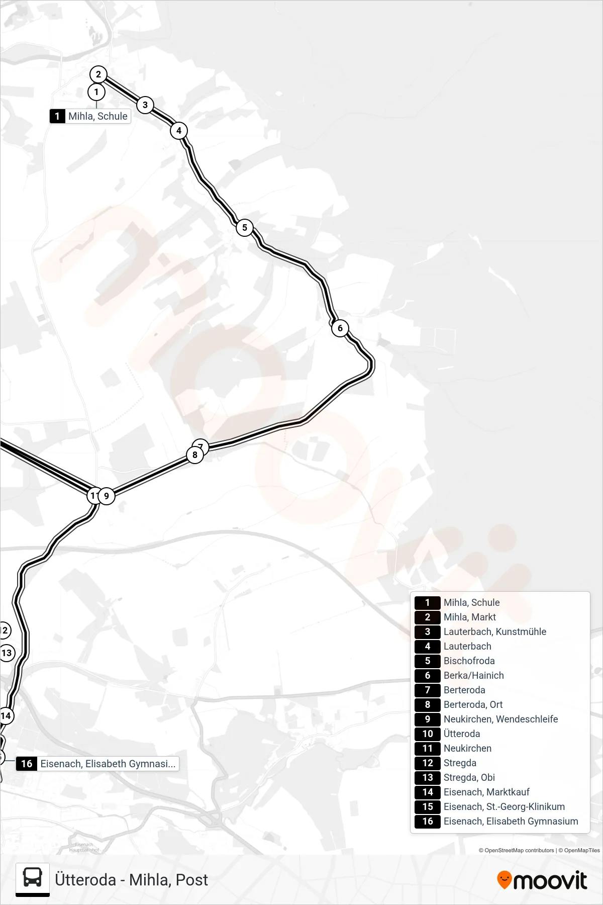 161 bus Line (Eisenach, Elisabeth Gymnasium) route and stops on a map