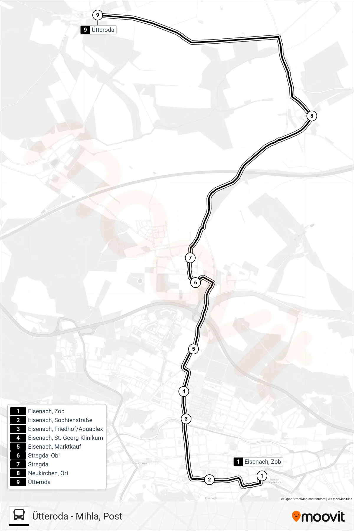 161 bus Line (Ütteroda) route and stops on a map