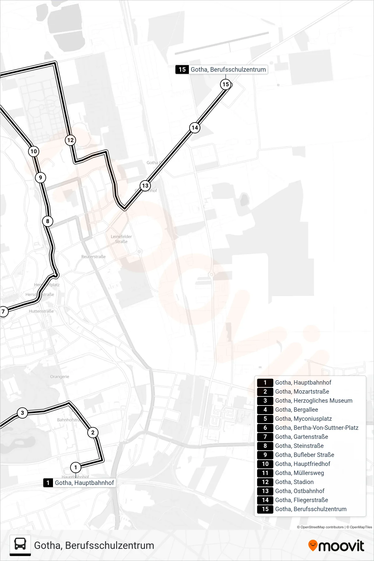 E bus Line (Gotha, Berufsschulzentrum) route and stops on a map