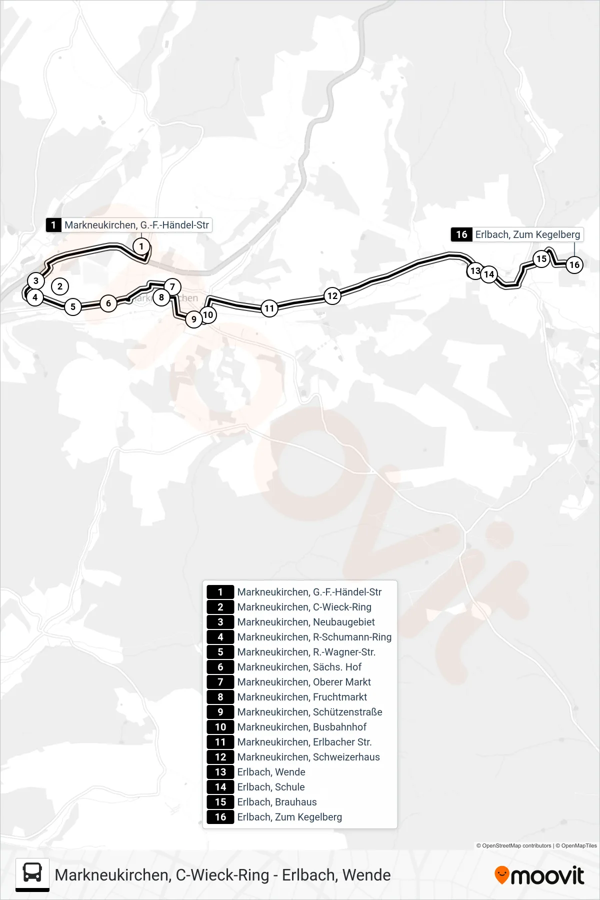 31 bus Line (Erlbach|Zum Kegelberg) route and stops on a map