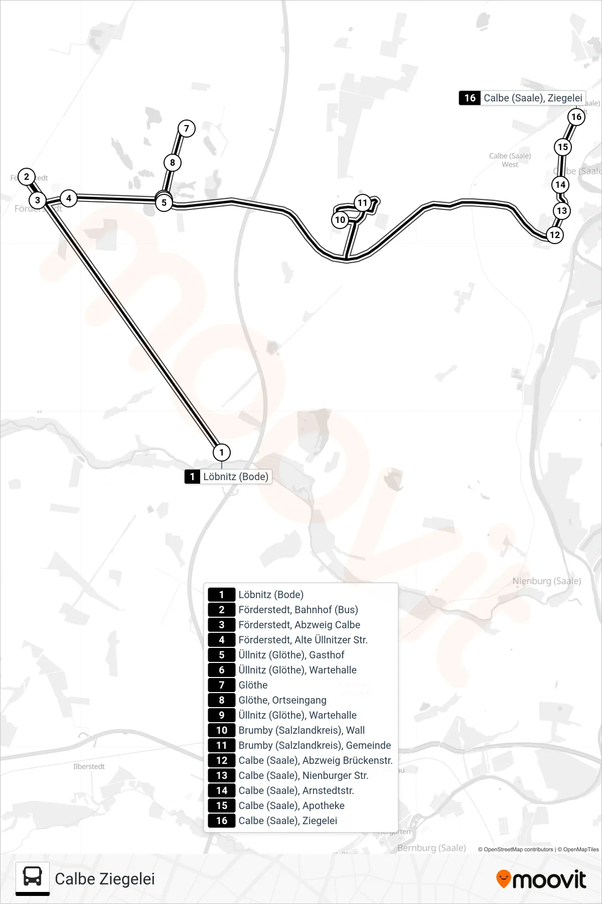 138 bus Line (Calbe Ziegelei) route and stops on a map