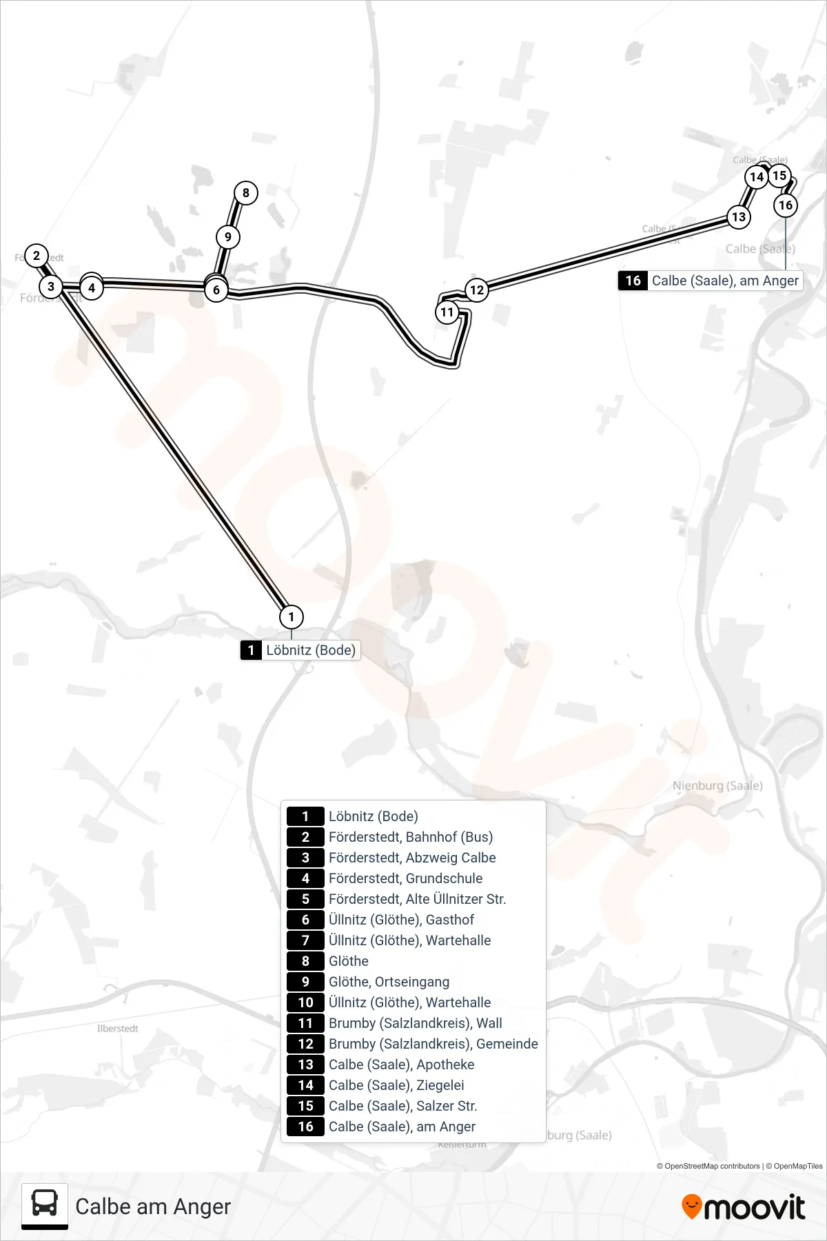 138 bus Line (Calbe am Anger) route and stops on a map