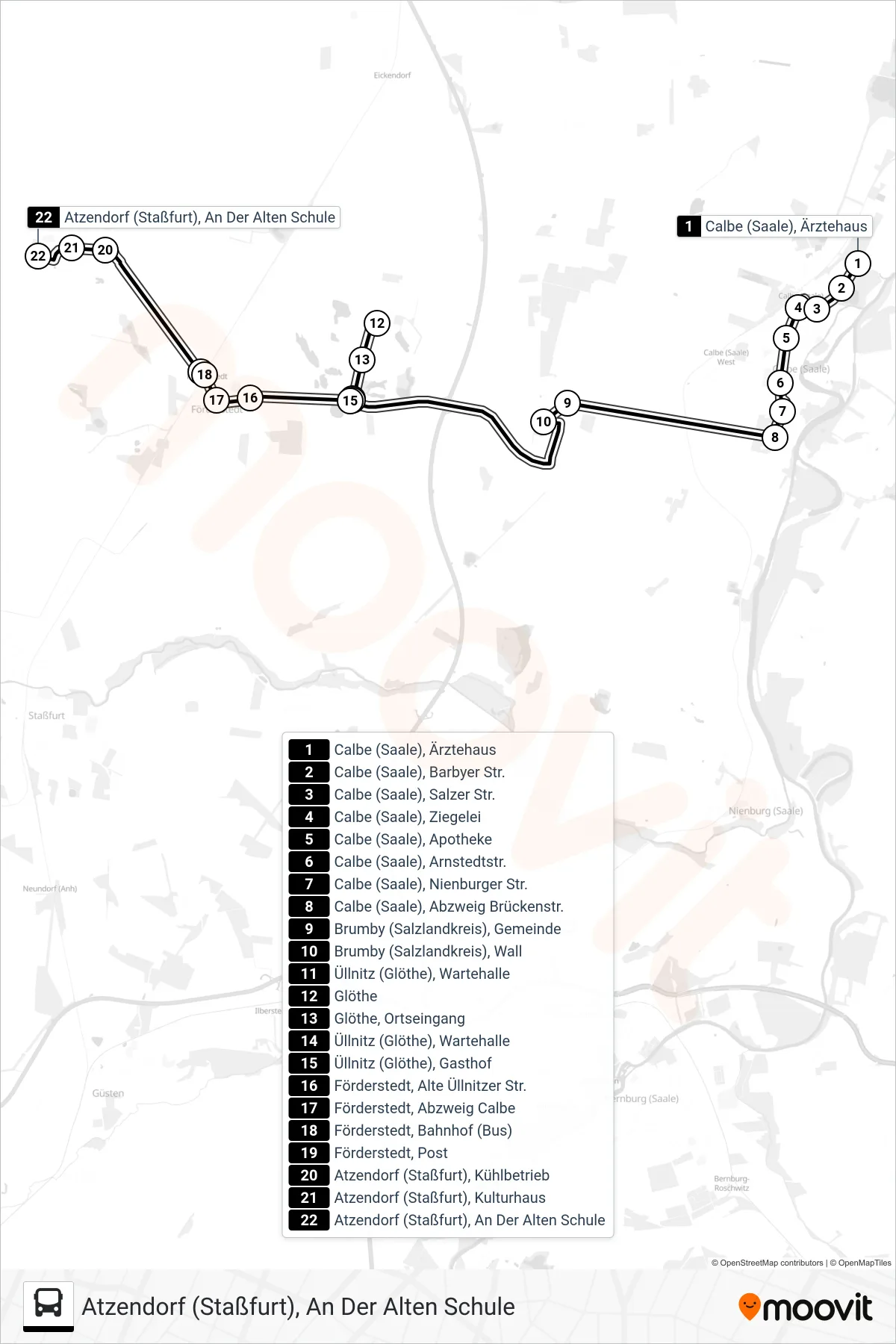138 bus Line (Atzendorf (Staßfurt), An Der Alten Schule) route and stops on a map